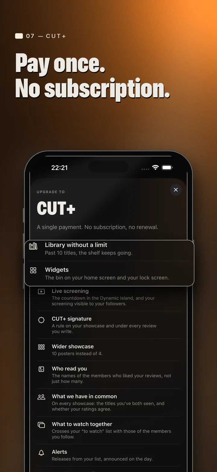 CUT+ — Pay once. No subscription.