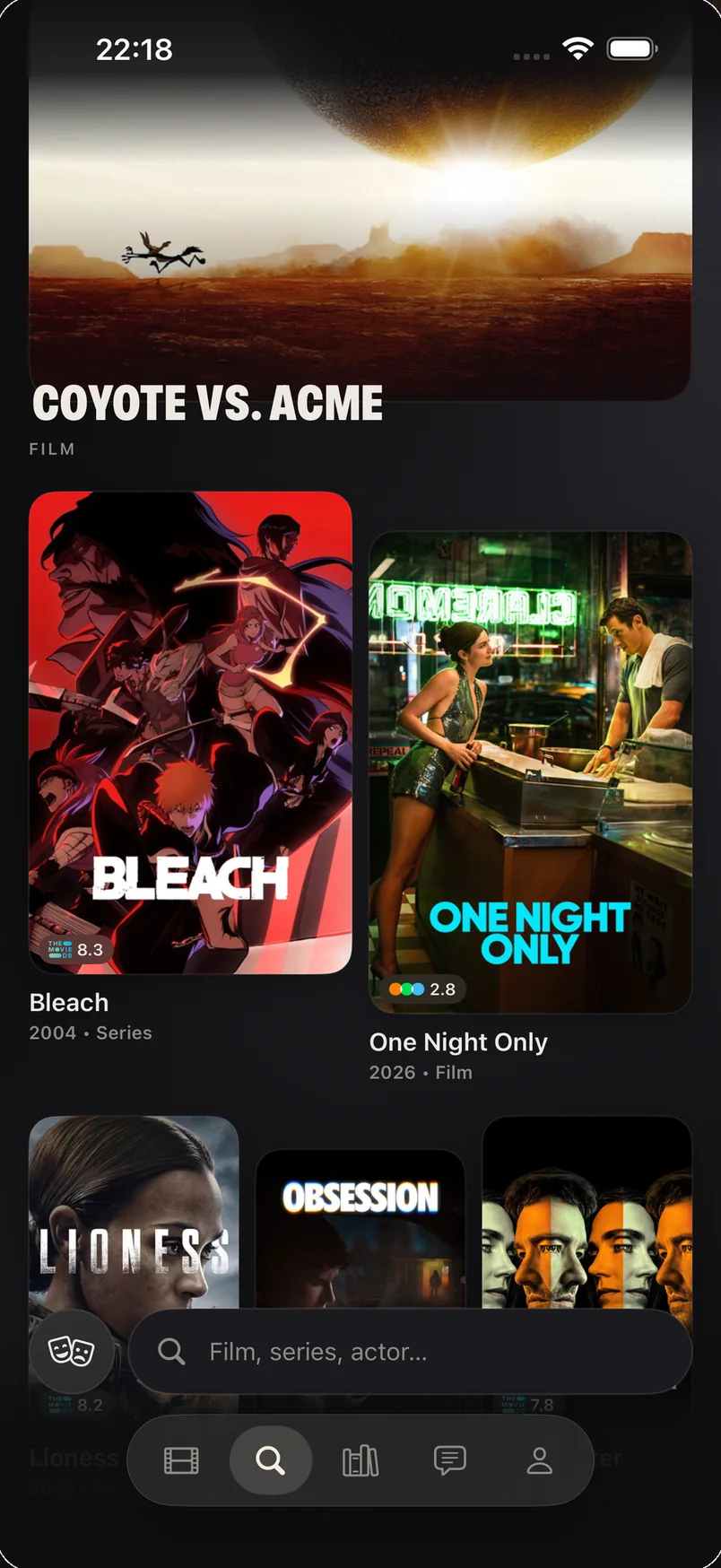 CUT's Explore screen: a full-width lead title above its heading, then two offset columns of posters